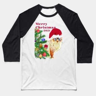 Merry Christmas 2021 Cat with a hat Christmas gifts Baseball T-Shirt